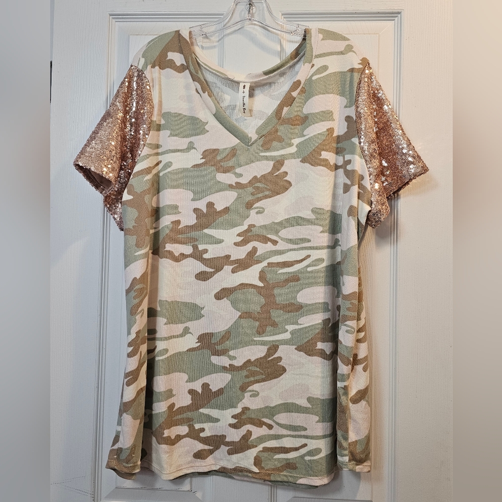 Super soft Camo and Sequin Top